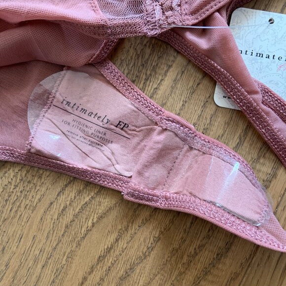 Free People Intimately Sheer Things Lace Trim Mesh Bodysuit Smoke Rose Size XL - Picture 12 of 15